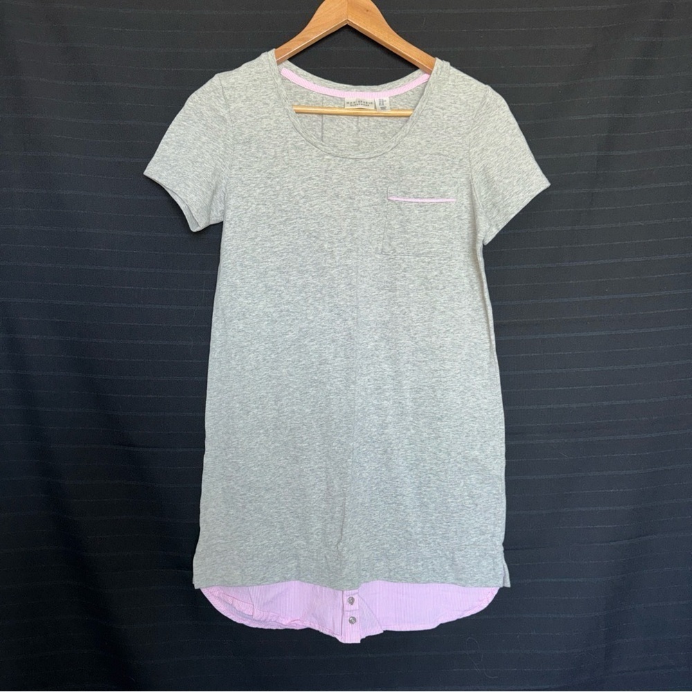 Max Studio Sleepwear Gray Pink Gingham Short Sleeve Night Gown Pajama XS